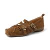 Fivela de Cinto Doce e Cool com Laço Sapato Mary Jane de Veludo de Vaca 2025 Salto Baixo Grosso Bico Quadrado Couro Sapatos Individuais Tamanho 42 plus size