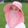 Sombrero de Sol de Verano para Mujer Protector Solar Chal Cubre Rostro para Montar Sombrero con Visera Grande Cubre Rostro Sombrero para Recoger Té Pequeño Cereza Plegable
