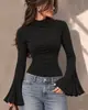 2026 Europeu Nova Cor Sólida Manga Sino Gola Alta Camiseta Feminina Outono Emagrecedora Manga Longa Top Camada Base