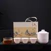 Juego de Té Exquisito para Viaje Qianli Jiangshan, Una Tetera y Tres Tazas, Juego de Té Kung Fu de Cerámica, Tazas Rápidas de Porcelana Blanca, Regalo