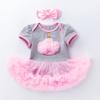 2026 Nuevo Estilo Mameluco Vestido de Cumpleaños para Bebé Niña de Un Año de Manga Corta + Accesorio para el Cabello Parche de Dibujos Animados Bordado Conjunto de Vestido de Una Pieza