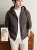 Cárdigan de punto con capucha para hombre Yingao, mezcla, otoño invierno, cálido, holgado, casual, con cremallera, chaqueta suéter de longitud media