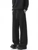Pantalones de chándal de retazos a cuadros blancos y grises para hombre, pantalones de otoño estilo americano de corte limpio, pantalones casuales rectos y elegantes