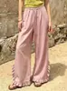 Otoño 2026 Nuevo Ropa Femenina Transfronteriza Europea y Americana Color Sólido Holgado de Cintura Alta Pierna Ancha con Dobladillo de Volante Caído Pantalones Casuales