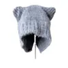 Lindo lindo sombrero de punto con orejas de gato para mujer, cálido de invierno, mezcla de lana de conejo, sombrero de punto abierto de cola de golondrina, estilo moderno
