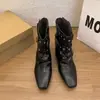 Botas Cuadradas Retro Francesas con Tacón de Bloque para Mujer 2026 Otoño Nuevas Suela Suave Tacón Oculto Hebilla de Cinturón Botas Vaqueras