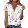 Camiseta de manga corta con cuello en V y encaje suelto para mujer, estilo independiente, de Amazon, verano 2023, estilo europeo y americano