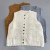 Colete Tricô Colorido Vazado Retro Francês Feminino Outono Nova Chegada Roupa Externa Camiseta Regata para Camadas Design Moderno Top com Capa nos Ombros