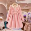 Vestido de punto para niña, nuevo en otoño, manga larga, con solapa, estilo occidental de moda, estilo académico, vestido suéter para niños de otoño e invierno
