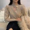 Tops Básicos para Mujer, Tops de Diseñador, Elegante Tejido con Cortes, Rojo, de Cuello Alto, Suéter Sexy A2746
