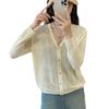 Cardigã de Malha de Seda Gelada Vazado para Mulheres Estilo Novo de Primavera com Saia de Alça e Xale Jaqueta Pequena Fina Camisa de Ar Condicionado