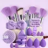 Conjunto de Maquiagem com 33 Peças, 13 Pincéis com Esponjas de Beleza, Pufes para Pó, Faixa para Cabelo e Pulseiras para Spa