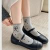 Calcetines Apilables de Encaje con Lunares y Moño 2024, Calcetines de Media Pantorrilla Absorbentes de Sudor, Calcetines Dulces Japoneses de Media Pantorrilla para Mujer, Tendencia