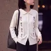 Suéter de Punto con Cuello Polo Bordado Hueco, Versátil para Otoño e Invierno, Estilo Old Money, Elegante Top Vintage Simple de Lana Fina