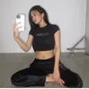 Estilo ins europeu e americano verão garota quente camiseta de manga curta da moda estampa quente de strass umbigo moda rua versátil top justo
