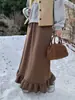Huang Zheng Falda Elástica Retro de Cintura Alta Color Sólido Invierno Aspecto Adelgazante Oreja Viaje Diario Mujer 145Qy985
