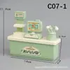Mini Muebles Artificiales Pequeños Refrigerador Carrito de Comedor Caja Registradora Carrito de Compras Estante para Pasteles y Verduras Estante de Doble Cara Juguetes para Casa de Juego