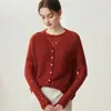 Cardigan Herbalife de Hilo 75% Cachemir 25% Seda de Morera Cuello en V para Mujer Patrón Ondulado Tejido Hueco Chaqueta Base