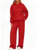 Conjunto de Moletom com Capuz e Calça Wide Leg Esportiva Casual 2026, Conjunto de Duas Peças com Forro de Fleece para Outono