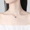 Joyería de Plata Yongyi Plata de Ley S925 Collar de Cristal de Doble Capa Mariposa Azul Temperamento Elegante Femenino Moda El Más Fácil de Combinar Collar