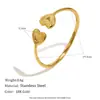 Anillo Abierto de Corazón Retorcido con Incrustaciones de Diamante, Estilo Francés, Joyería de Nicho Transfronteriza Europea y Americana Mengjia, Acero Inoxidable Chapado en Oro de 18 Quilates