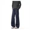 Pantalones a Cuadros Azul Oscuro Retro Americano para Hombre Corte Limpio Casual Micro Acampanados Otoño Invierno Streetwear Pantalones de Pierna Recta Extendida