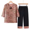 Conjunto de Algodão e Seda de Verão para Mulheres Idosas, Estilo Fino para Mulheres de Meia-Idade e Idosas de 60-70 Anos, Roupa Casual para Casa para Vovó, Roupa da Mamãe