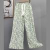 Pantalones de pijama de algodón y seda de moda para mujer 2025, se pueden usar para salir, talla grande, holgados, de pierna ancha, con estampado de dibujos animados, pantalones para casa
