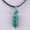 Pingente Coluna Hexagonal de Pedra de Cristal Natural Formato Bala Hexaedro Colar com Corda de Cera Preta com Certificação Ambiental Fornecida