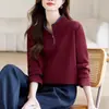 Moletom Feminino de Outono Inicial 2025 Novo Estilo 2025 Meio Zíper Gola Alta Estiloso e Elegante Versátil para Primavera e Outono