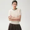 Novo top de malha curto de cashmere liso para outono/inverno com gola cravejada de diamantes, um top de malha moderno e versátil