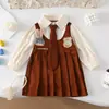 6625 Nuevo Otoño Estilo Coreano Estilo Universitario para Niñas Vestido Largo de Manga Larga Plisado para Niños con Diseño de Conejito de Dibujos Animados