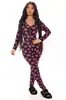 Mono de pijama casual sexy con estampado a cuadros, manga larga, pantalón largo, cuello en V para mujer, estilo europeo y americano, 2024