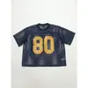 Camiseta de Rugby Estampada Estilo Ma Siwei Años 80 Malla Hueca Holgada Unisex Manga Corta