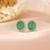 Pendientes de Plata de Ley S925 Yilu con Calcedonia Verde, Pendientes con Forma de Huevo, Nuevo Estilo Chino, Elegantes, Lujosos, Versátiles Pendientes de Plata para Mujer