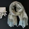 Bufanda de Algodón y Lino Estilo Isla de Coco para Mujer, Diseño Original, Patrón de Hojas Azules, Chal Largo con Borlas para Sombrilla y Protección Solar, para Primavera y Verano