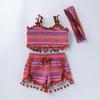 Ropa Infantil, Traje de Verano para Mujer, Modernos y Lindos Tirantes con Borlas, Shorts y Accesorios para el Cabello, Set de 3 Piezas, Ropa Casual Estilo Étnico para Bebé