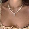 Colar de pérolas retrô suave ins Light Luxury Niche Sparkling Collarbone Chain Two-piece Internet Celebrity Accessories Women