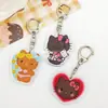 Chaveiro Transparente de Acrílico Dupla Face Gato Preto Hello Kitty Desenho Animado Fofo Pingente de Mochila Pequeno Acessório