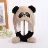 Gorro de panda para niños con orejas móviles, gorro grueso de felpa con protección para los oídos para otoño e invierno, lindo gorro cálido de dibujos animados para niños y niñas