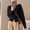 Chaqueta suéter corta gris para mujer, nuevo estilo otoño e invierno 2023, holgada, gruesa, cárdigan con cremallera, top de punto de manga larga