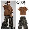Roupa de Performance Hip-Hop Infantil, Conjunto de Bateria Hiphop Infantil, Calça Cargo Camuflada, Conjunto de Camiseta Retrô para Menino Cool e Bonito