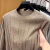 Suéter de punto de algodón puro para hombre, primavera/otoño, cuello redondo, manga larga, estilo pullover, estética old money, tejido de ochos, camiseta interior de cuello redondo, suéter