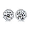 Pendientes Caibao redondos europeos y americanos para mujer, de plata S925, con diseño de nicho hexagonal y piedra de nacimiento sencilla.