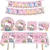 Em estoque Decorações de Festa Rosa Hello Kitty Pratos de Papel de Aniversário Copos de Papel Bandeirolas Balões Conjunto de Talheres Descartáveis