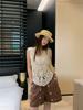 Foto Real de Verão Estilo Coreano Novo Estilo Feriado Recorte Crochê Colete para Mulheres + Shorts Bordados Lazy Casual Conjunto de Duas Peças