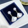 Pendientes de Perla Blanca de Agua Dulce Natural de Venta Caliente de Otoño para Mujer, Diseño de Falda Pequeña de Nácar, Pendientes de Plata 925 de Lujo Ligero Vintage