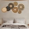 Cesta de Parede para Sala de Estar Boêmia Pendurada Decoração de Parede Tecida Decoração de Parede Redonda de Palha Decoração de Parede Pendurada Decoração de Parede Montada na Parede