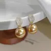 Brincos Pérola Marrom Dourado Mocha Maillard Brincos Retrô Outono e Inverno Femininos Design Mais Fácil de Combinar Brincos de Strass Super Brilhantes
