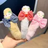 Nova Faixa de Cabelo Xadrez com Laço de Gato de Desenho Animado Peludo Outono e Inverno para Menina Bb Doce Acessórios de Cabelo Adorno de Cabeça